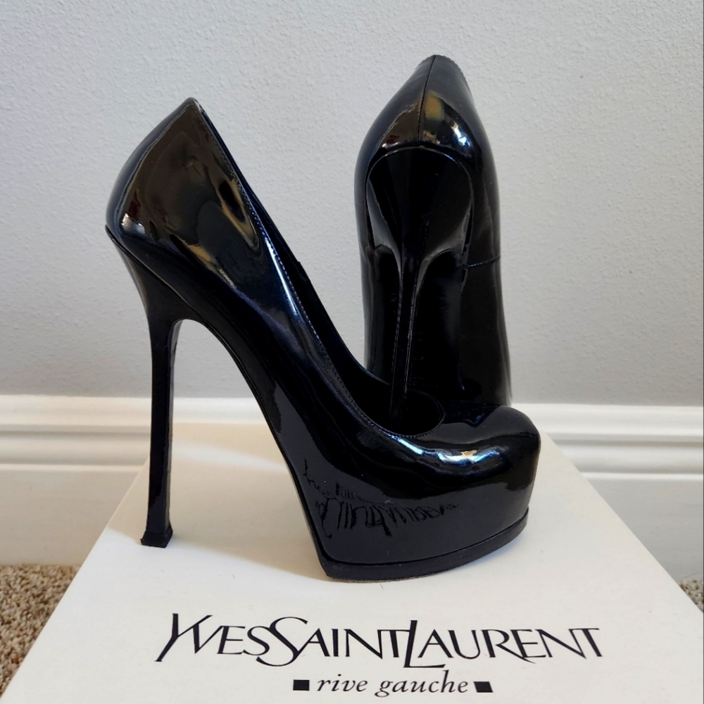 Yves Saint Laurent Black Patent Platform Heels